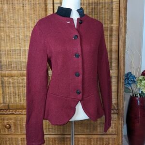 Ralph Lauren Burgundy Knit Military Jacket w/ Velvet Collar LARGE